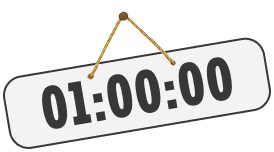 Digital timer showing 01:00:00 hanging by a string.